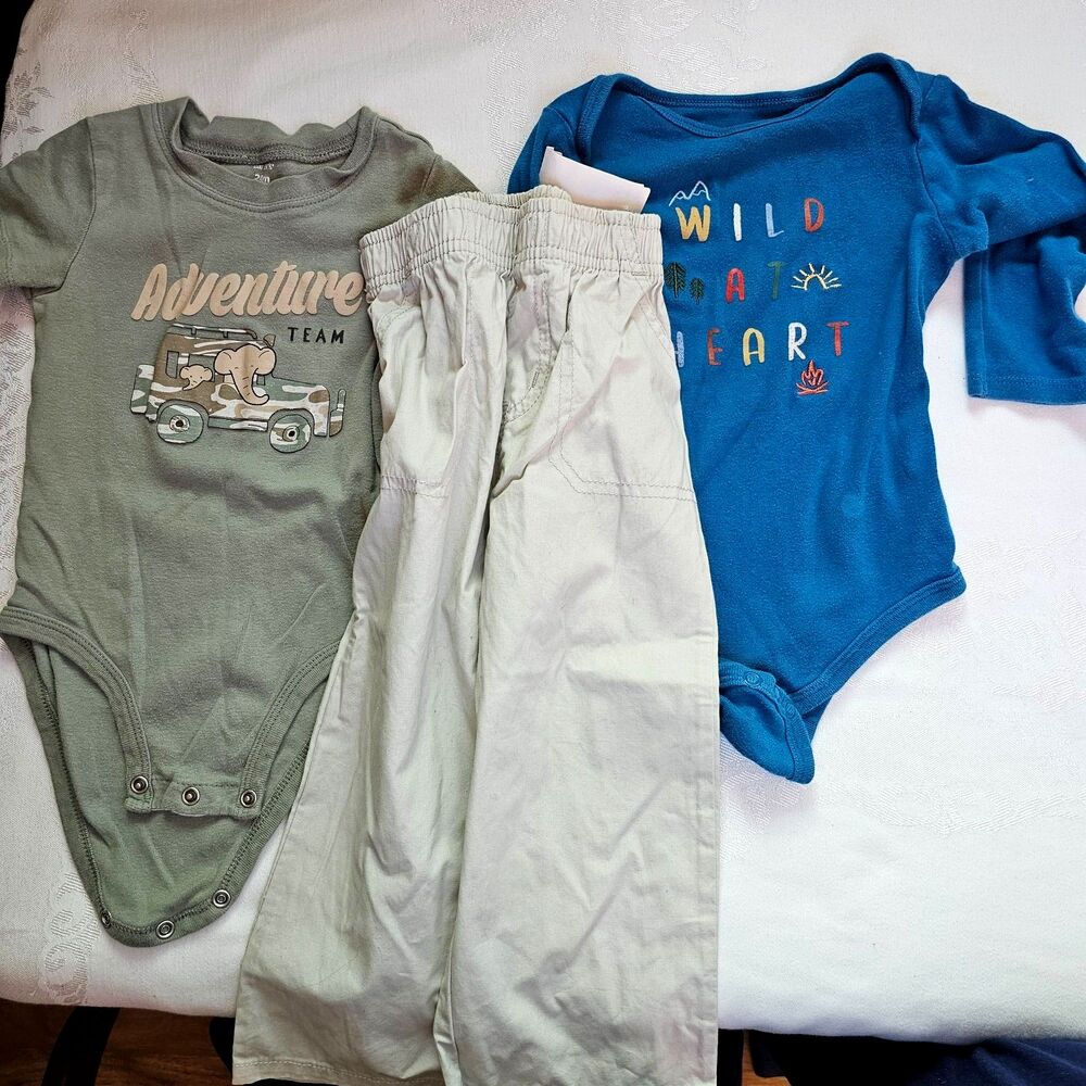3 Pieces of Baby Boys Clothing - 2 Bodysuits - 1 NWT Cotton Pants - sz 24 mo